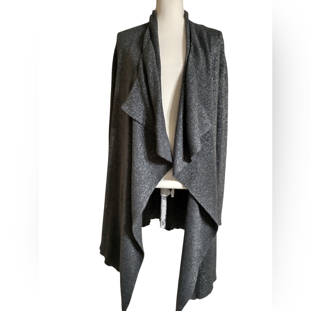 Torrid Metallic Draped Open-Front Cardigan Sweater - Dark Gray